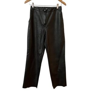 Oak + Fort Faux Leather Pants Womens M Black Straight Leg Contemporary